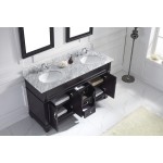 Victoria 60" Double Bath Vanity in Espresso with White Marble Top and Round Sinks and Matching Mirror