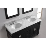 Victoria 60" Double Bath Vanity in Espresso with White Marble Top and Round Sinks with Brushed Nickel Faucets and Mirror