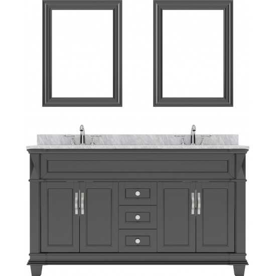 Victoria 60" Double Bath Vanity in Espresso with White Marble Top and Round Sinks with Polished Chrome Faucets and Mirror