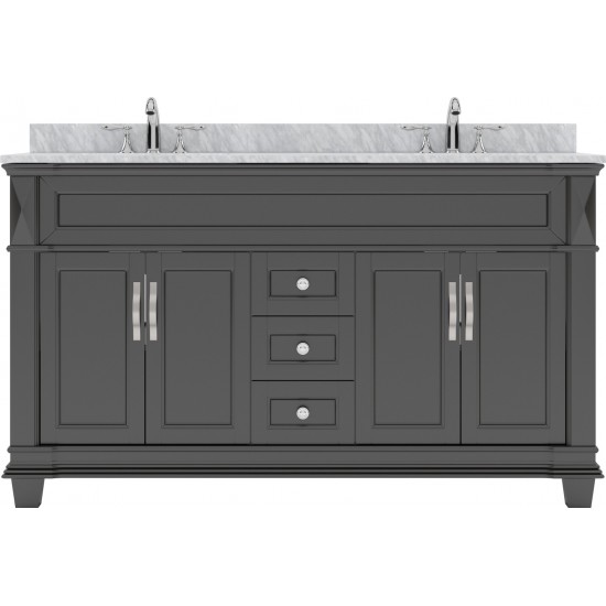 Victoria 60" Double Bath Vanity in Espresso with White Marble Top and Round Sinks