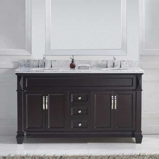 Victoria 60" Double Bath Vanity in Espresso with White Marble Top and Round Sinks