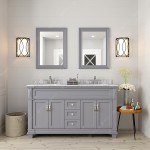 Victoria 60" Double Bath Vanity in Gray with White Marble Top and Round Sinks and Matching Mirror