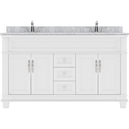 Victoria 60" Double Bath Vanity in White with White Marble Top and Round Sinks