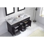 Victoria 60" Double Bath Vanity in Espresso with White Marble Top and Square Sinks and Matching Mirror