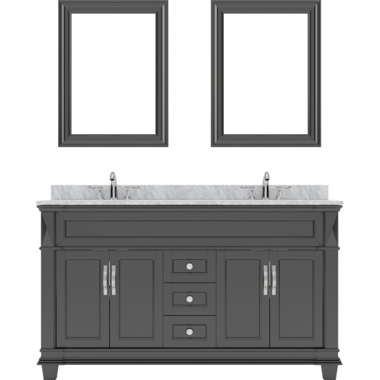 Victoria 60" Double Bath Vanity in Espresso with White Marble Top and Square Sinks with Polished Chrome Faucets and Mirror