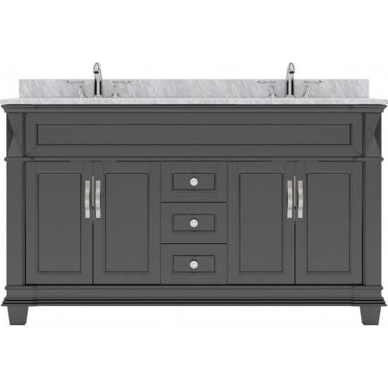 Victoria 60" Double Bath Vanity in Espresso with White Marble Top and Square Sinks