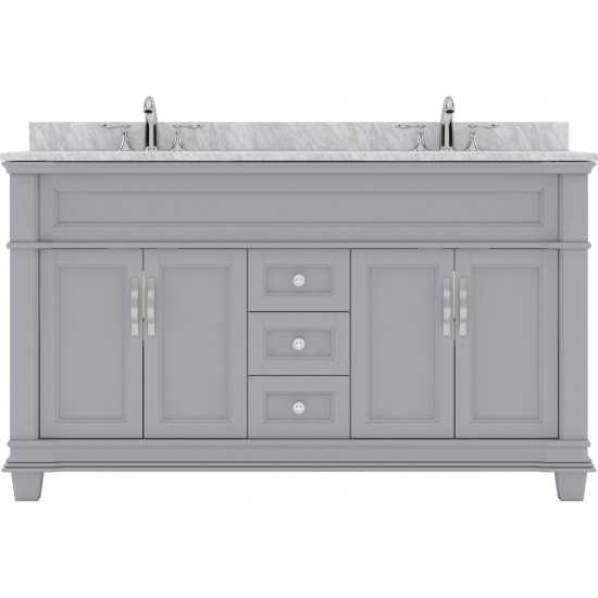 Victoria 60" Double Bath Vanity in Gray with White Marble Top and Square Sinks