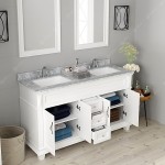 Victoria 60" Double Bath Vanity in White with White Marble Top and Square Sinks with Brushed Nickel Faucets and Matching Mirr