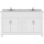 Victoria 60" Double Bath Vanity in White with White Marble Top and Square Sinks