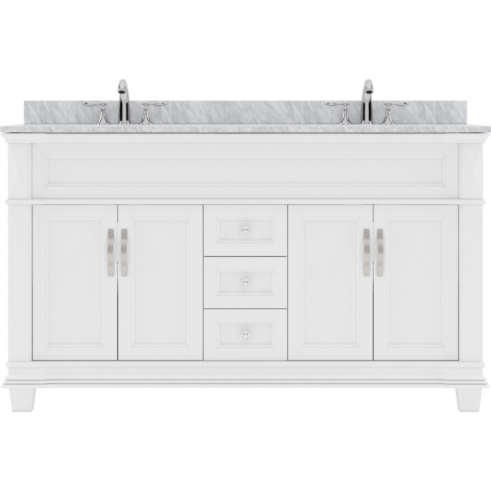 Victoria 60" Double Bath Vanity in White with White Marble Top and Square Sinks