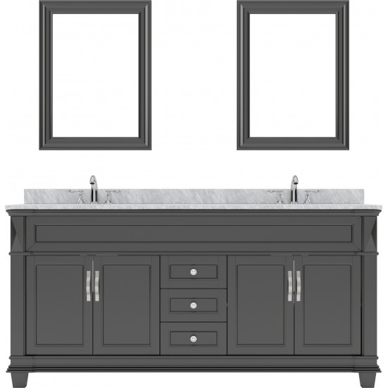 Victoria 72" Double Bath Vanity in Espresso with White Marble Top and Round Sinks and Matching Mirror