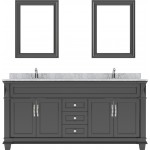 Victoria 72" Double Bath Vanity in Espresso with White Marble Top and Round Sinks with Polished Chrome Faucets and Mirror