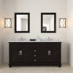 Victoria 72" Double Bath Vanity in Espresso with White Marble Top and Round Sinks with Polished Chrome Faucets and Mirror