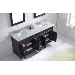 Victoria 72" Double Bath Vanity in Espresso with White Marble Top and Round Sinks with Polished Chrome Faucets and Mirror