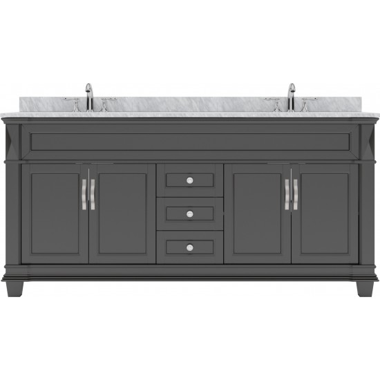 Victoria 72" Double Bath Vanity in Espresso with White Marble Top and Round Sinks