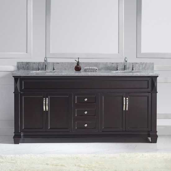 Victoria 72" Double Bath Vanity in Espresso with White Marble Top and Round Sinks