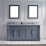 Victoria 72" Double Bath Vanity in Gray with White Marble Top and Round Sinks and Matching Mirror