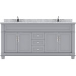 Victoria 72" Double Bath Vanity in Gray with White Marble Top and Round Sinks