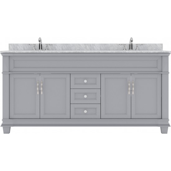 Victoria 72" Double Bath Vanity in Gray with White Marble Top and Round Sinks