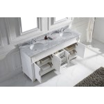 Victoria 72" Double Bath Vanity in White with White Marble Top and Round Sinks with Polished Chrome Faucets and Matching Mirr