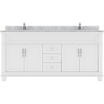 Victoria 72" Double Bath Vanity in White with White Marble Top and Round Sinks