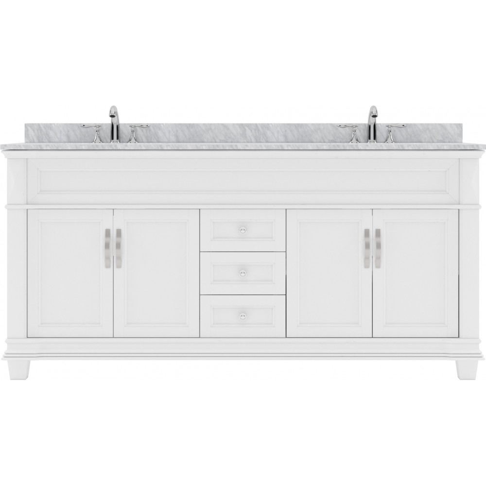 Victoria 72" Double Bath Vanity in White with White Marble Top and Round Sinks