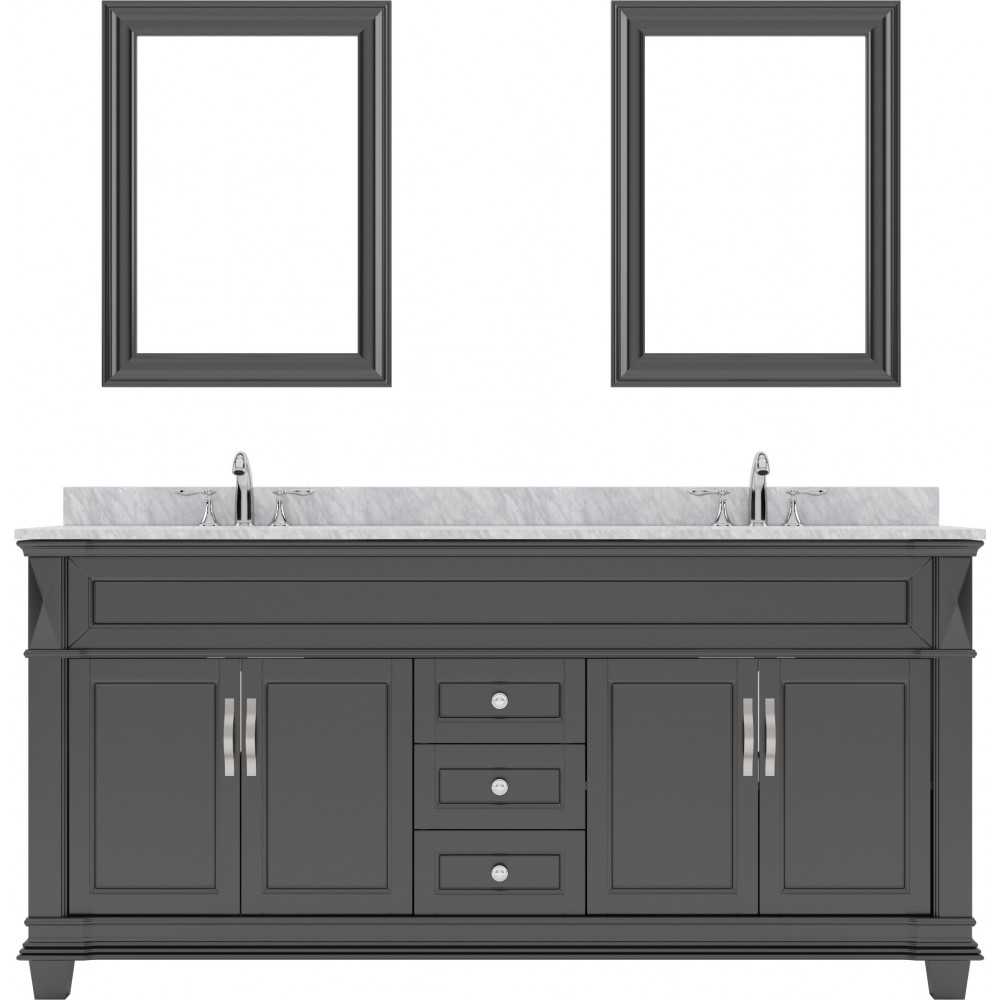 Victoria 72" Double Bath Vanity in Espresso with White Marble Top and Square Sinks with Brushed Nickel Faucets and Mirror