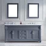 Victoria 72" Double Bath Vanity in Gray with White Marble Top and Square Sinks and Matching Mirror