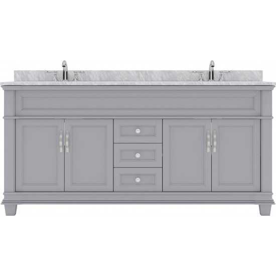 Victoria 72" Double Bath Vanity in Gray with White Marble Top and Square Sinks