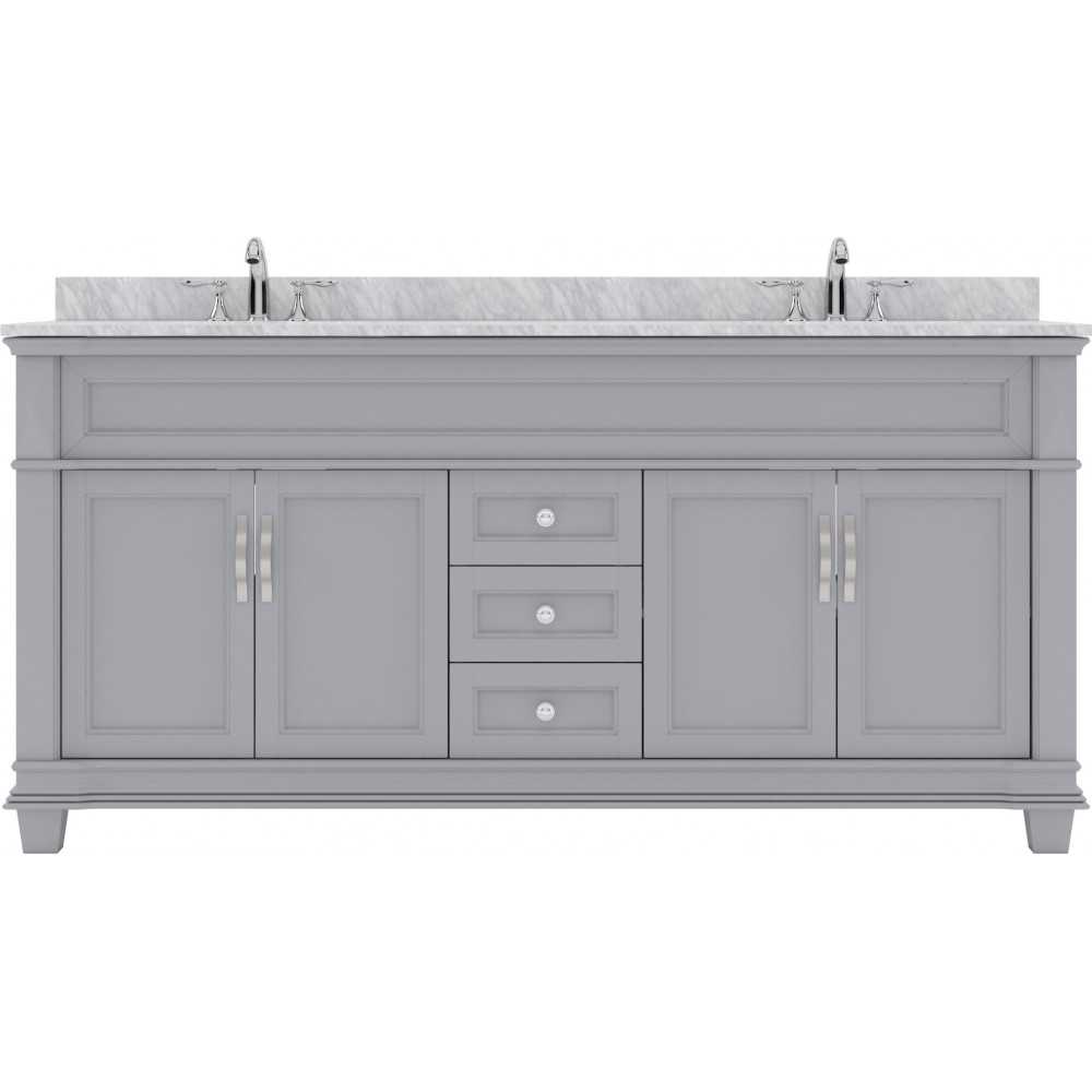 Victoria 72" Double Bath Vanity in Gray with White Marble Top and Square Sinks