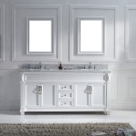 Victoria 72" Double Bath Vanity in White with White Marble Top and Square Sinks and Matching Mirror