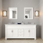 Victoria 72" Double Bath Vanity in White with White Marble Top and Square Sinks and Matching Mirror