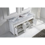 Victoria 72" Double Bath Vanity in White with White Marble Top and Square Sinks and Matching Mirror