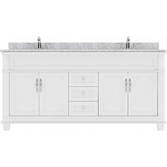 Victoria 72" Double Bath Vanity in White with White Marble Top and Square Sinks