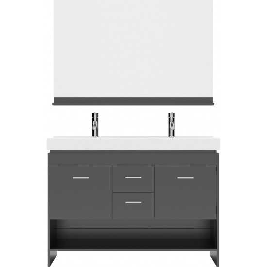 Gloria 48" Double Bath Vanity in Espresso and Square Sinks with Brushed Nickel Faucets and Matching Mirror