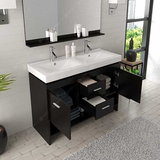 Gloria 48" Double Bath Vanity in Espresso and Square Sinks with Brushed Nickel Faucets and Matching Mirror