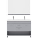 Gloria 48" Double Bath Vanity in Gray and Square Sinks and Matching Mirror