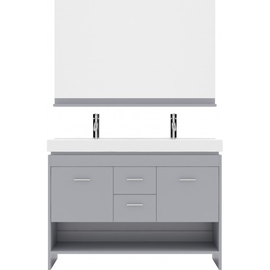 Gloria 48" Double Bath Vanity in Gray and Square Sinks and Matching Mirror