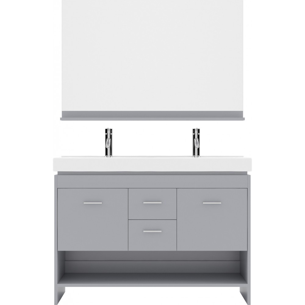 Gloria 48" Double Bath Vanity in Gray and Square Sinks and Matching Mirror