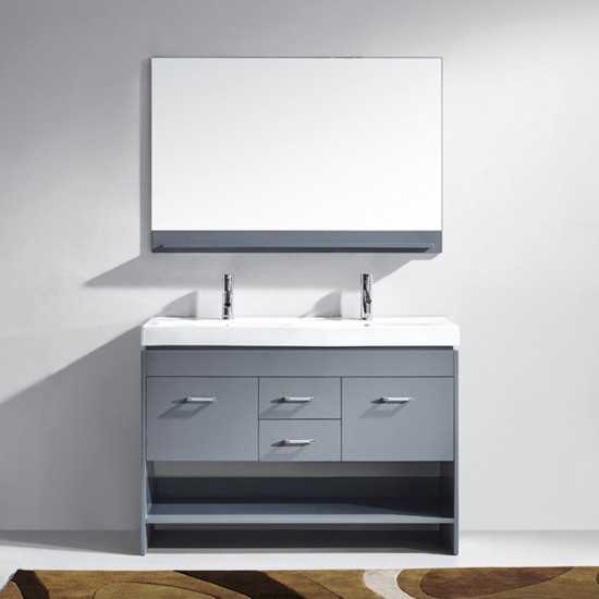 Gloria 48" Double Bath Vanity in Gray and Square Sinks and Matching Mirror