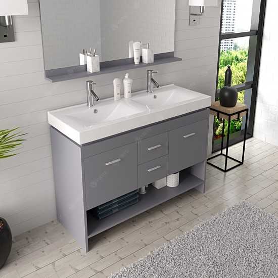 Gloria 48" Double Bath Vanity in Gray and Square Sinks and Matching Mirror