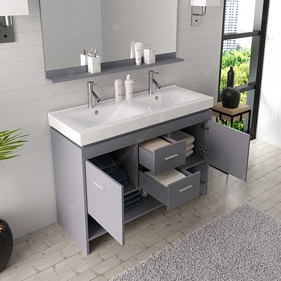 Gloria 48" Double Bath Vanity in Gray and Square Sinks and Matching Mirror