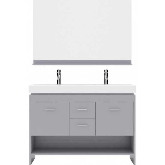 Gloria 48" Double Bath Vanity in Gray and Square Sinks with Brushed Nickel Faucets and Matching Mirror