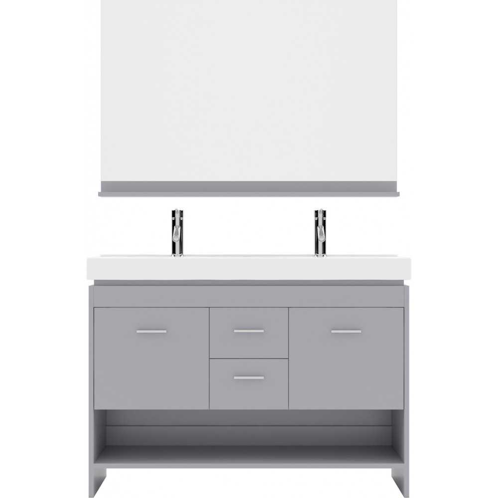 Gloria 48" Double Bath Vanity in Gray and Square Sinks with Brushed Nickel Faucets and Matching Mirror