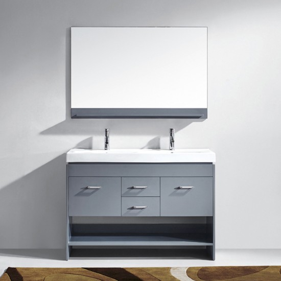 Gloria 48" Double Bath Vanity in Gray and Square Sinks with Brushed Nickel Faucets and Matching Mirror