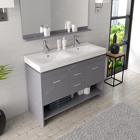 Gloria 48" Double Bath Vanity in Gray and Square Sinks with Brushed Nickel Faucets and Matching Mirror