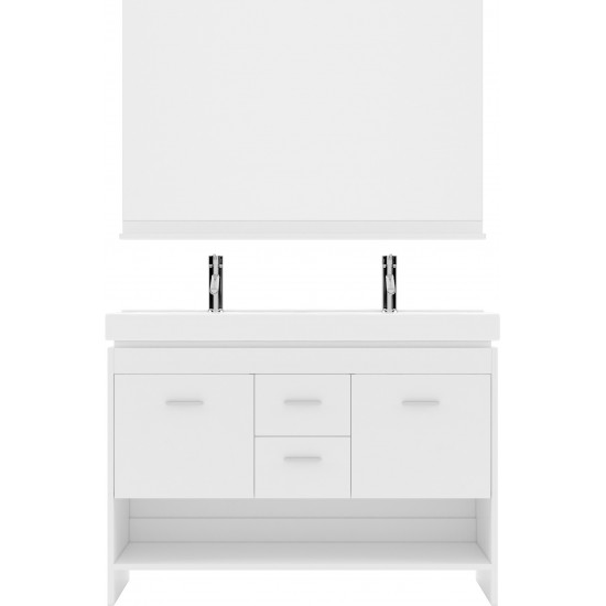 Gloria 48" Double Bath Vanity in White and Square Sinks and Matching Mirror