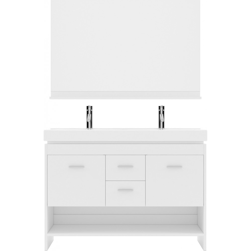 Gloria 48" Double Bath Vanity in White and Square Sinks and Matching Mirror