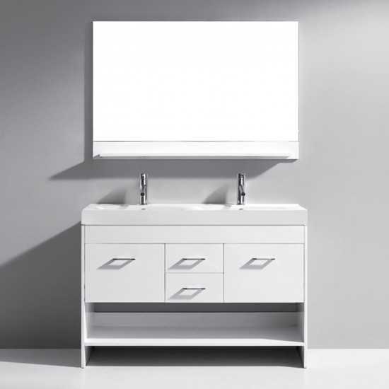 Gloria 48" Double Bath Vanity in White and Square Sinks and Matching Mirror