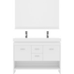 Gloria 48" Double Bath Vanity in White and Square Sinks with Brushed Nickel Faucets and Matching Mirror